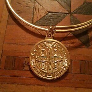 Gold Saint Benedict  charm layering bangle bracelet